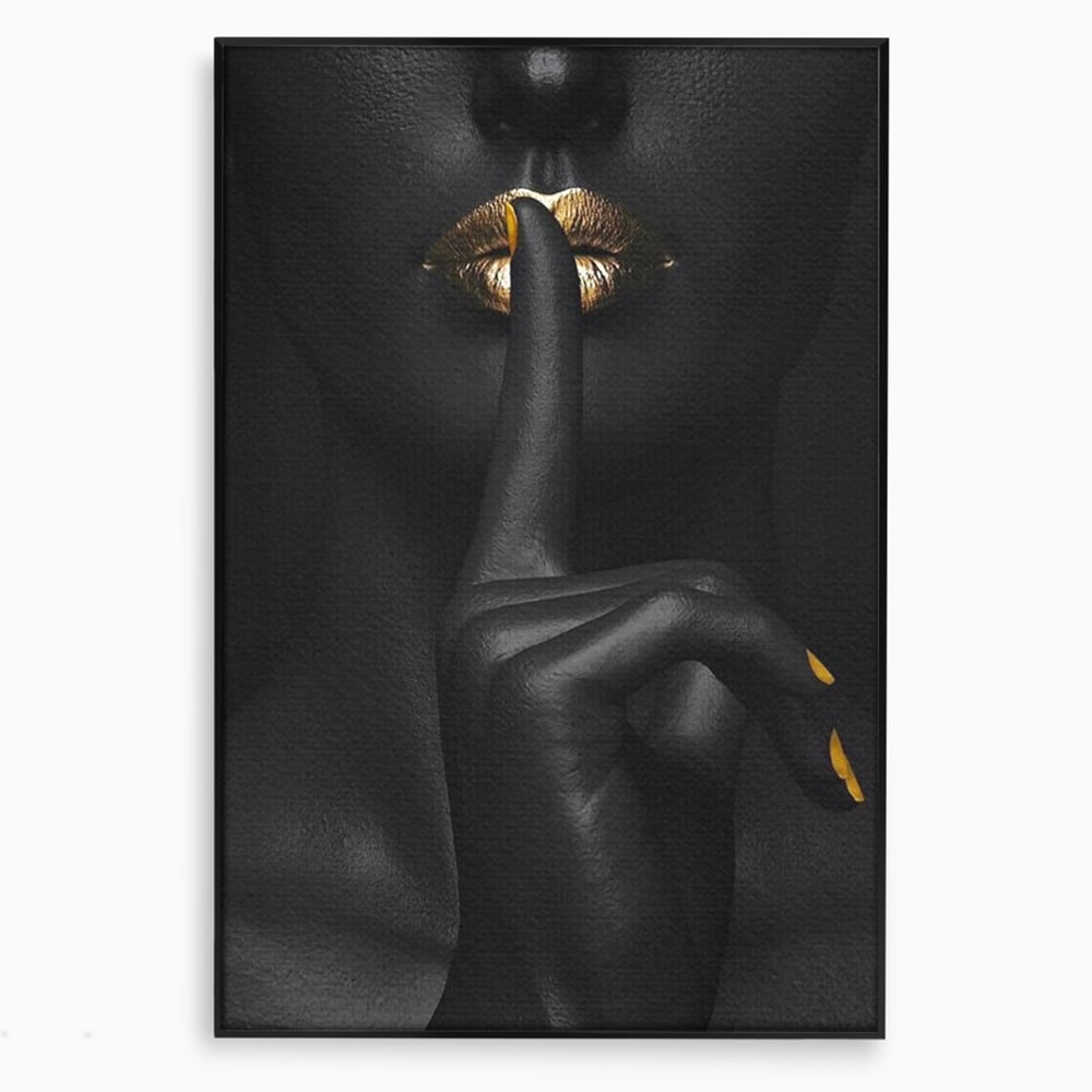 Tablou canvas cu tablou canvas cu buze si deget, in rama de aluminiu negru